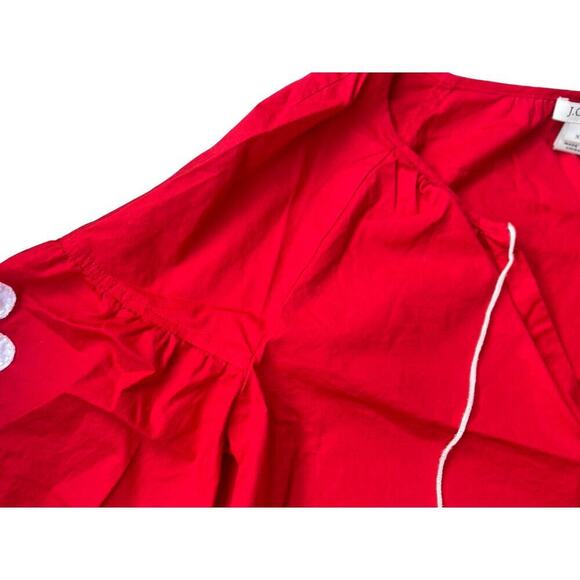 J.CREW Red Peasant Top Floral Appliqué Tassel Tie Boho Blouse - XS - Picture 6 of 15